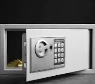 Open safe with a lock and numeric keypad